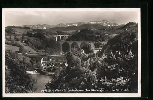 AK St. Gallen-Sitterbrücken, Ortsansicht mit der Säntiskette im Hintergrund