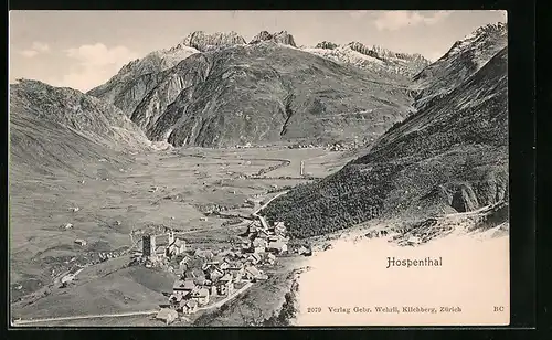 AK Hospenthal, Totalansicht aus der Vogelschau