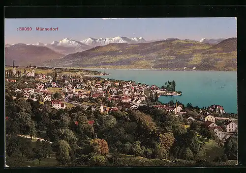 AK Männedorf, Ortsansicht am Seesängertag, rechtes Ufer am 6. Juli 1919