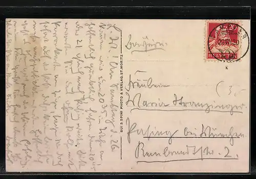 AK Campfer, Ortsansicht mit Piz Margna und Silvaplana