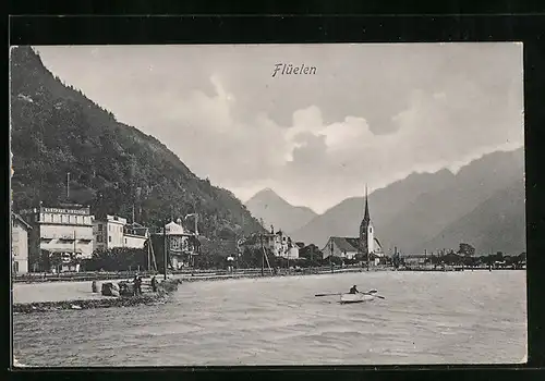 AK Flüelen, Ortsansicht über den Vierwaldstättersee