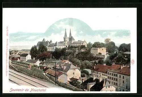 AK Neuchatel, Ortsansicht aus der Vogelschau