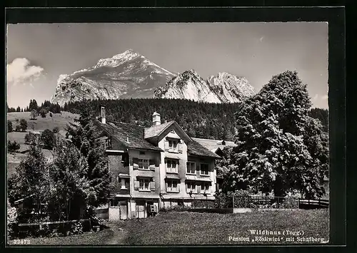 AK Wildhaus, Pension Rösliwies mit Schafberg