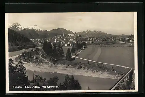 AK Füssen im bayr. Allgäu, Gesamtansicht mit Lechsteg
