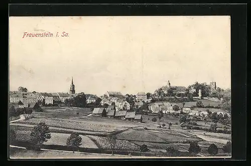 AK Frauenstein in Sa., Ortsansicht aus der Vogelschau