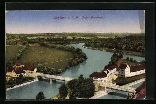 AK Neuburg a. d. D., Insel Panorama