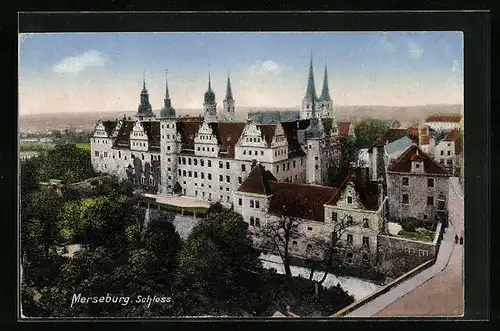 AK Merseburg, das Schloss aus der Vogelschau