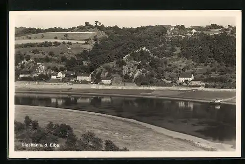 AK Diesbar a. d. Elbe, Blick über die Elbe zum Ort