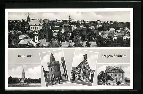 AK Frankfurt-Bergen-Enkheim, Ortsansicht unf vier Ansichten aus dem Ort
