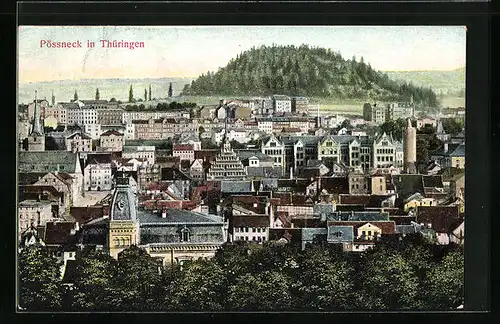AK Pössneck in Thüringen, Ortsansicht aus der Vogelschau