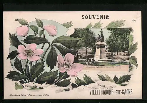 AK Villefranche-sur-Saone, Place du Promenoir - Le monument des Combattants - Les nouveaux Jardins