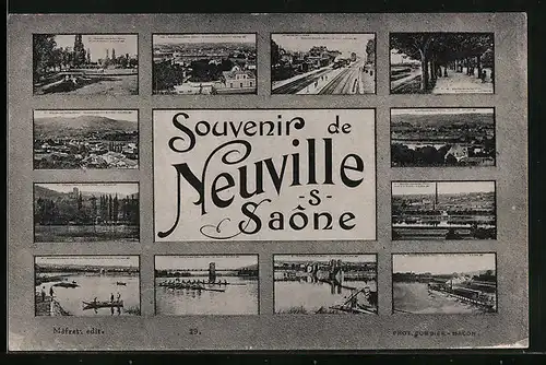 AK Neuville-sur-Saône, Vue générale, La Gare, La pêche sur les bords de la Saône