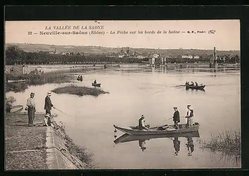 AK Neuville-sur-Saône, La Pêche sur les bords de la Saône