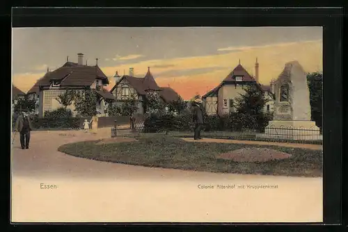 AK Essen (Ruhr), Colonie Altenhof mit Kruppdenkmal