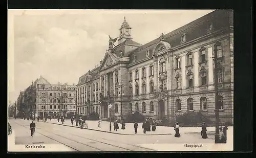 AK Karlsruhe, Strassenpartie an der Hauptpost