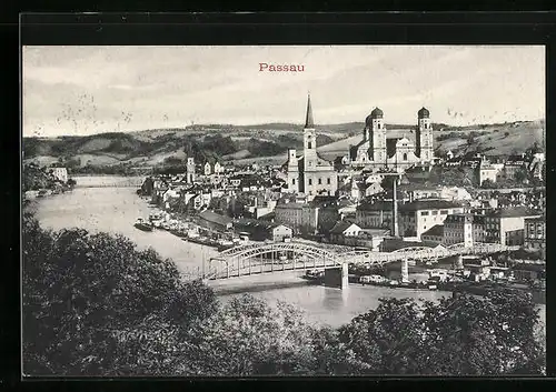 AK Passau, Gesamtansicht aus der Vogelschau