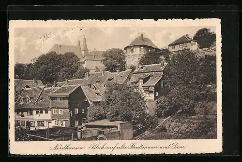 AK Nordhausen, Blick auf alte Stadtmauer und Dom