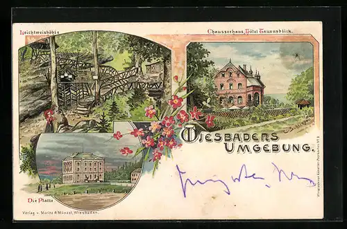 Lithographie Wiesbaden, Chausseehaus Hotel Taunusblick, Leichtweishöhle, Die Platte