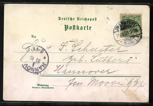 Vorläufer-Lithographie Frankfurt a. M., 1895, Hauptbahnhof, Bahnhof Inneres, Dom