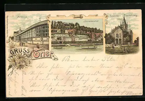 Lithographie Trier, Schneidershof, Sanatorium Kockelsberg, Bellevue