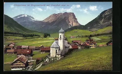 AK Schoppernau im Bregenzerwald, Teilansicht mit Kirche und Canisfluh