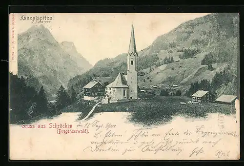 AK Schröcken /Bregenzerwald, Ortspartie mit Kirche und Künzelspitze