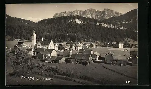 AK Bezau, Teilansicht mit Kirche und Kanisfluh