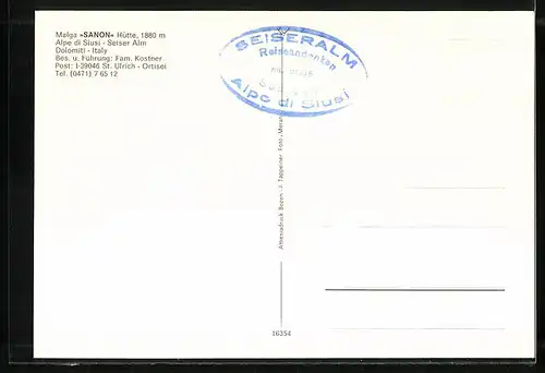 AK Seiser Alm, Malga Sanon Hütte, Innenansicht