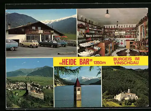 AK Burgeis /Vinschgau, Gasthaus Heide Bar, Innenansicht, Fürstenburg