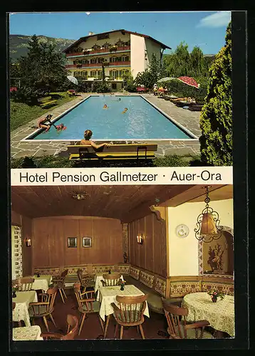 AK Auer, Hotel Pension Gallmetzer mit Schwimmbecken, Innenansicht
