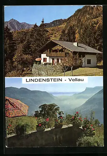 AK Algund bei Meran, Hotel Haus Lindenstien Vellau, Panorama