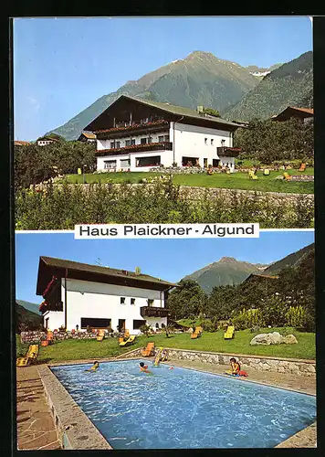 AK Algund /Oberplars, Hotel Haus Plaickner, Schwimmbecken