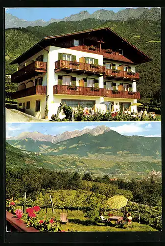 AK Algund bei Meran, Erholungsheim Alpenblick, Alte Landstrasse 47, Garten