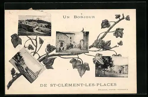 AK St-Clément-les-Places, Vue générale, Place et rue Principale, La Place