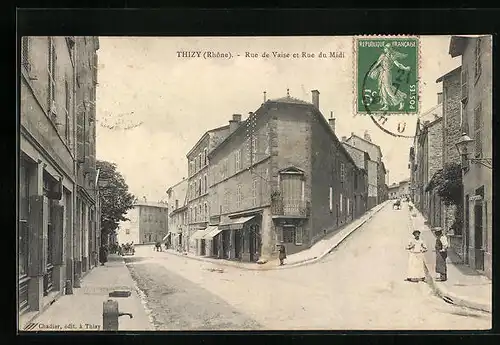 AK Thizy, Rue de Vaise et Rue du Midi, Strassenpartien