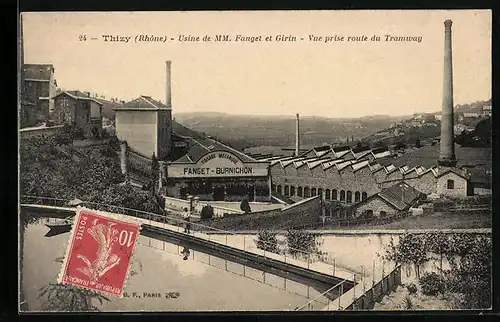 AK Thizy, Usine de MM. Fanget et Girin, Vue prise route du Tramway