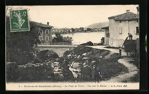 AK Condrieu, Le Pont de Vérin, Vue sur le Rhône