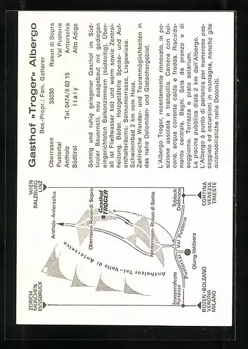 AK Oberrasen /Pustertal, Gasthof Troger, Ortspartie mit Flurkreuz und Wildgall