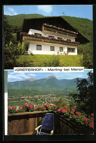 AK Marling bei Meran, Pension Greiterhof, St.-Felix-Weg 15-1, Balkon