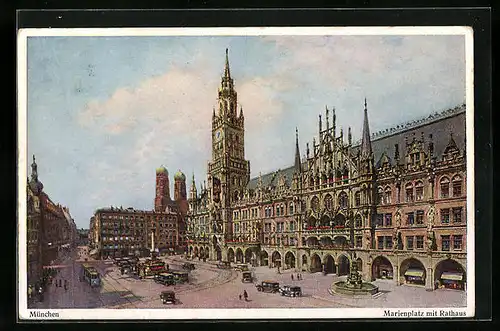 AK München, Marienplatz mit Rathaus