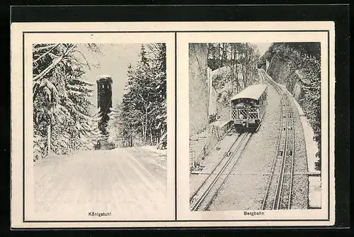 AK Heidelberg, Aussichtsturm und Bergbahn Königstuhl