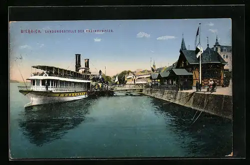 AK Biebrich, Landungsstelle der Rheindampfer