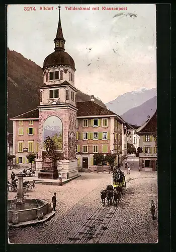 AK Altdorf, Telldenkmal und Klausenpost