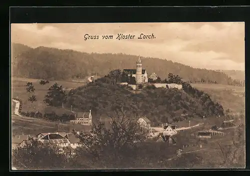 AK Lorch, Blick zum Kloster mit Umgebung