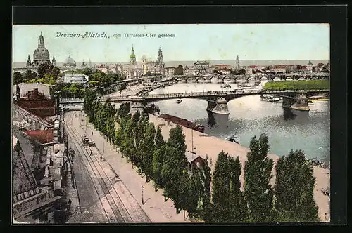 AK Dresden-Altstadt, Teilansicht vom Terrassen-Ufer gesehen