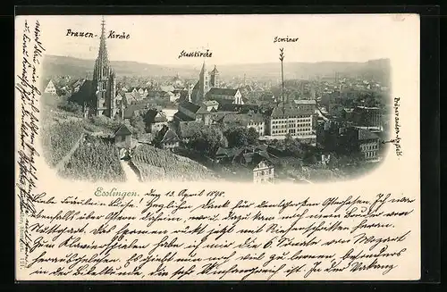 AK Esslingen, Gesamtansicht aus der Vogelschau