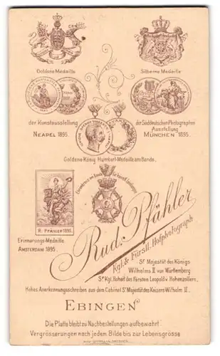 Fotografie Rud. Pfähler, Ebingen, Wappen und Medaillen, Orden
