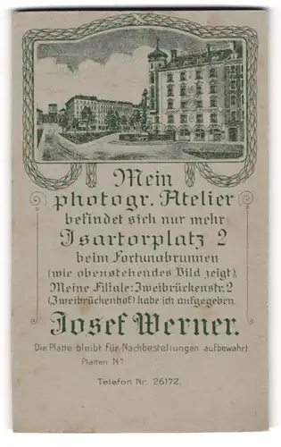 Fotografie Josef Werner, München, Isartorplatz 2, Partie mit Atelier Gebäude des Fotografen