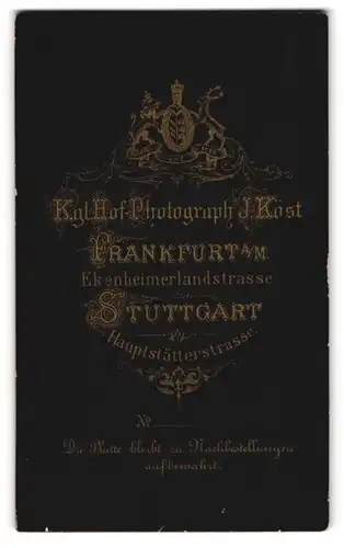 Fotografie J. Köst, Frankfurt a. M., königliches Wappen mit Löwe und Hirsch