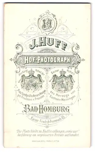 Fotografie J. Huff, Bad Homburg, Monogramm und königliches Wappen